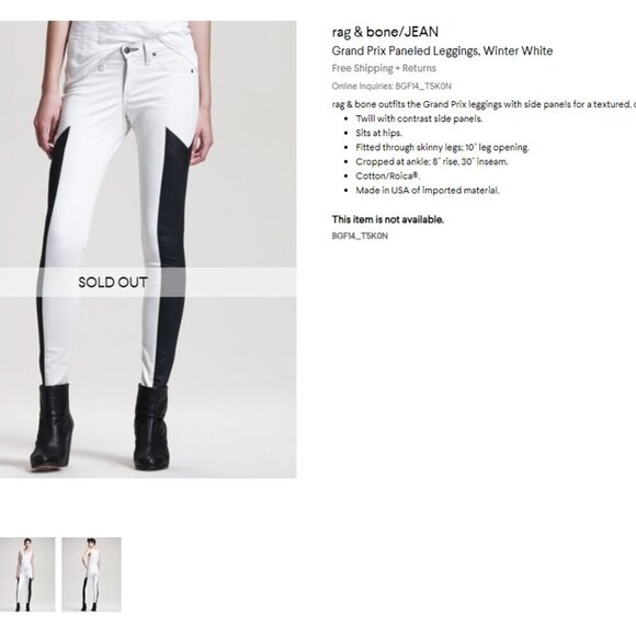rag & bone/JEAN Grand Prix Paneled Leggings, Winter White Size 28 Fits like 27 - Picture 1 of 11